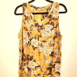 Dalia Top Butter Yellow Floral Roses Sleeveless Size XL Boho Flowy Art to Wear